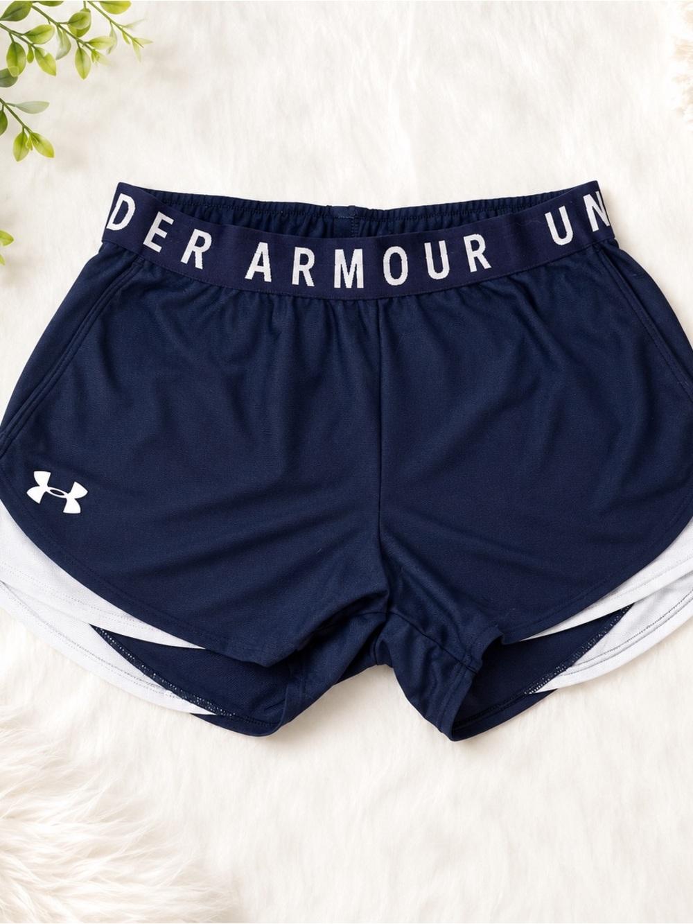 Under Armour Navy Blue Athletic Women's Shorts with White Trim